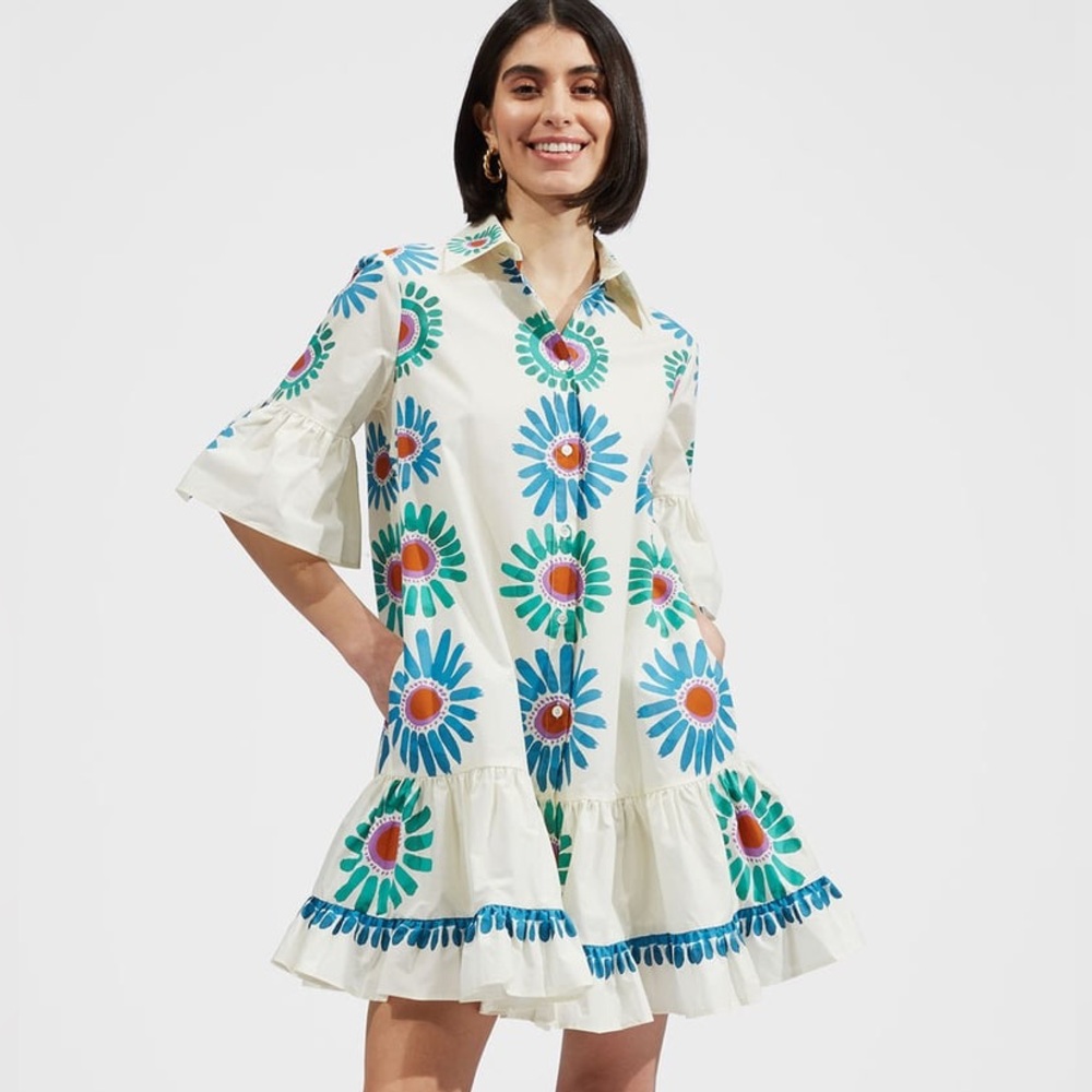 LA DOUBLE J Choux Dress Daisy Placée White in Popeline Cotton